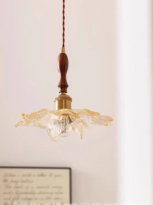 简约吧台中古花瓣餐厅吊灯胡桃色三头长餐桌灯法式覆古莲韵过道灯