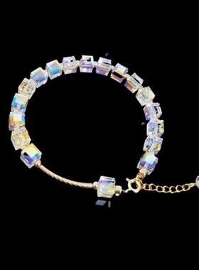 水晶手链 14K注金手串手镯6mm方晶韩版首饰品送女友生日礼物