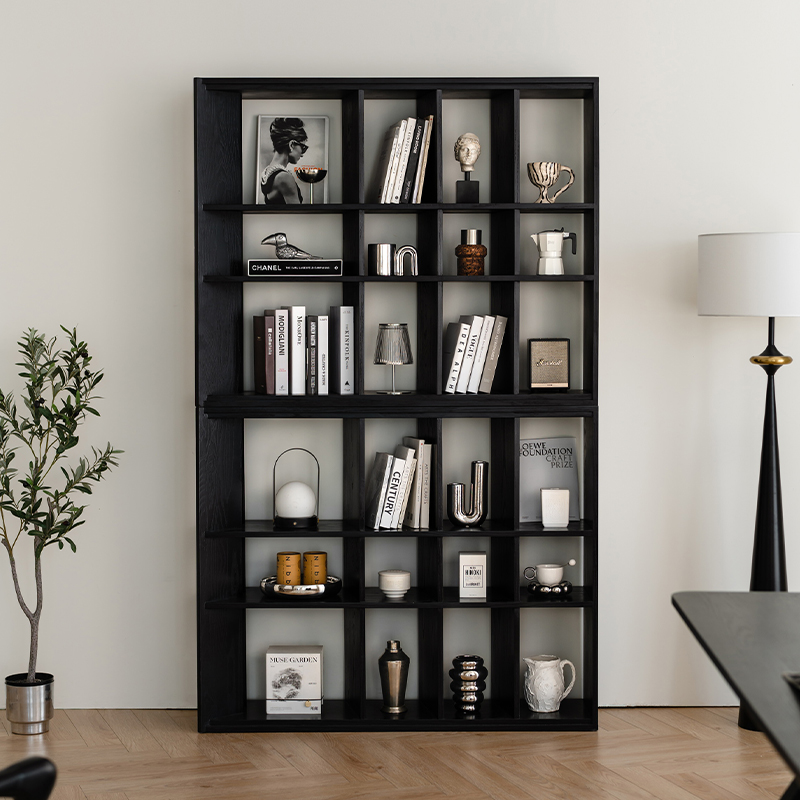 实木轻奢中古风书架收纳柜组合