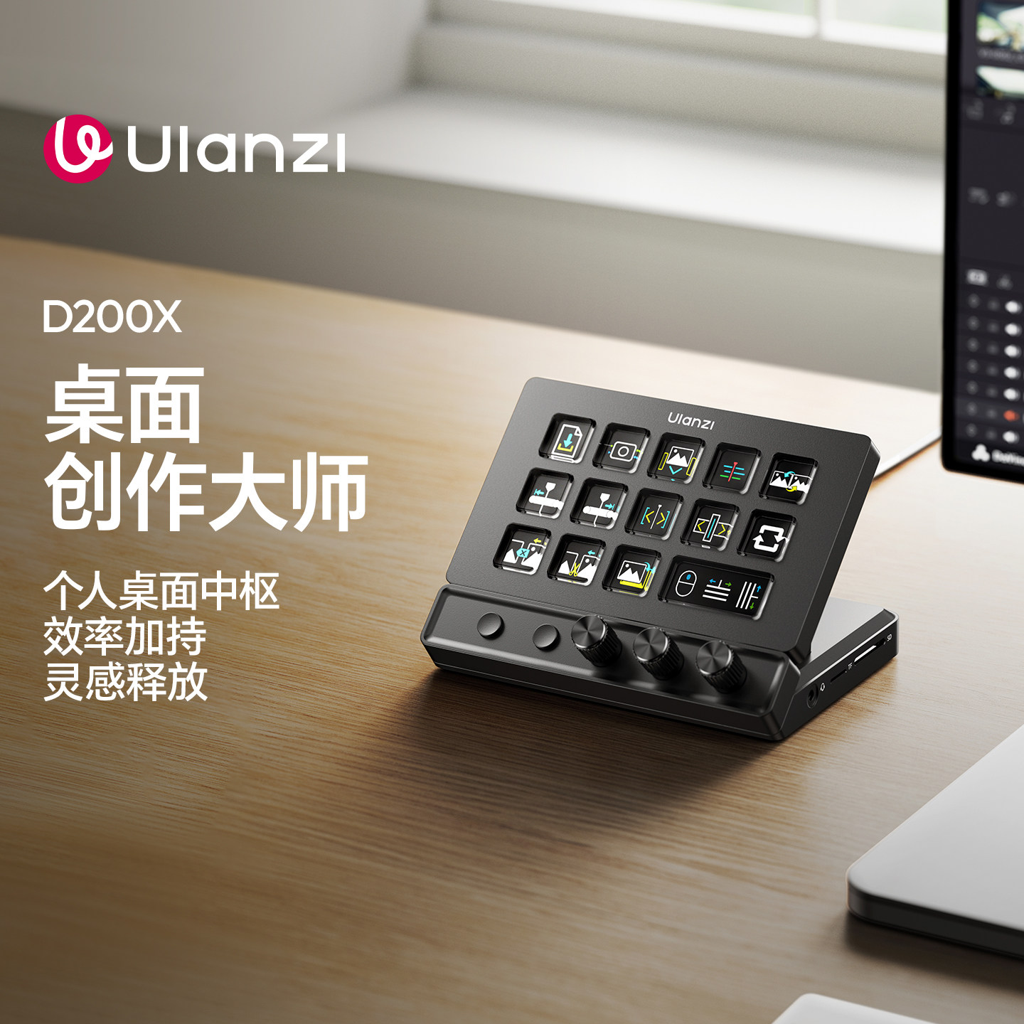 Ulanzi优篮子 D200X旋钮剪辑助手自定义小键盘工作室增效辅助配件桌面控制器电脑外设拓展坞导播控制台