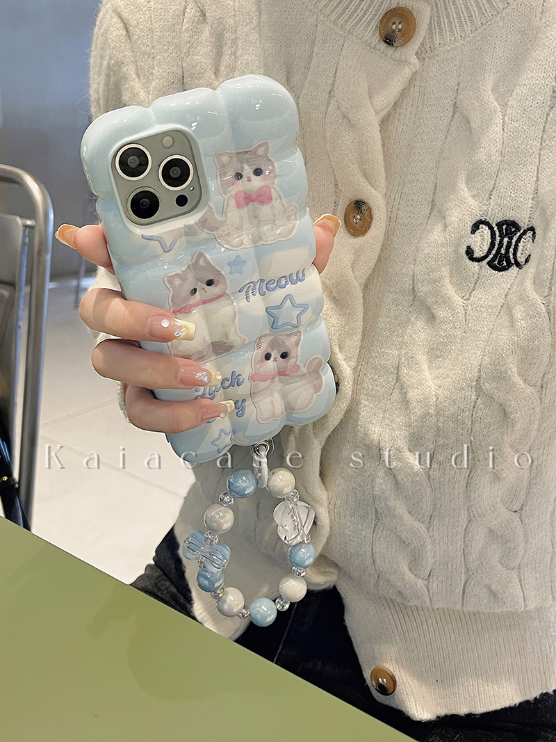 日韩ins星星可爱猫咪适用苹果13手机壳手腕挂绳iphone14pro max创意12防摔11新款14pro女款苹果14保护套