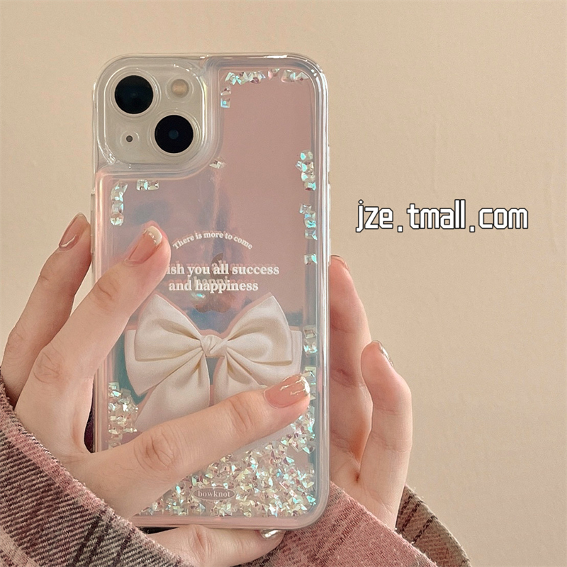 流沙镭射蝴蝶结适用苹果14手机壳iPhone13ProMax新款12防摔套13pro硅胶11女14pro小众高级感创意网红全包软壳