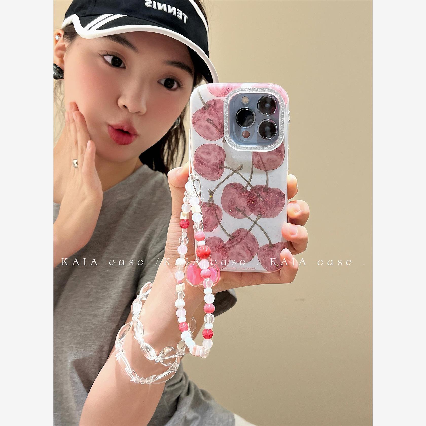 超仙ins温柔油画粉色樱桃适用苹果16promax手机壳iphone13新款15女14pro带链条16pro闪粉全包防摔手机套