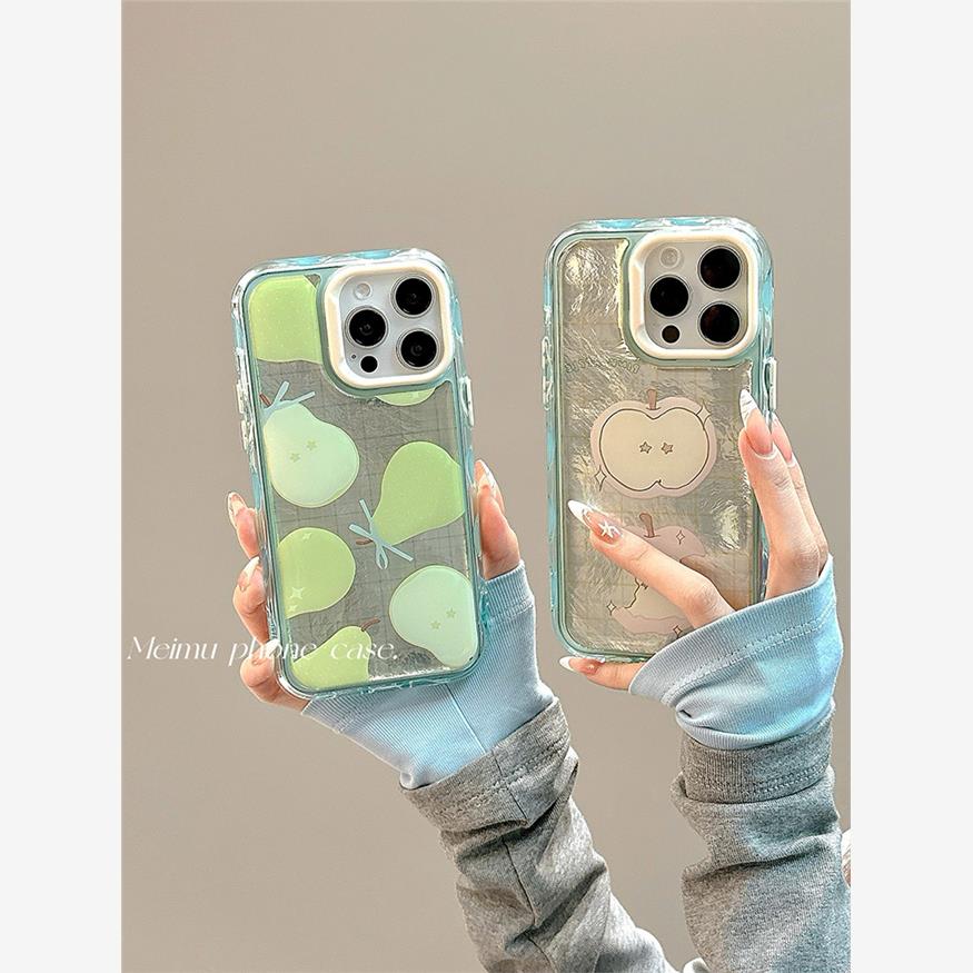 ins韩风夏日苹果雪梨适用苹果16promax手机壳iPhone15新款14pro锡纸纹13小众女16个性15pro高级16pro全包创意