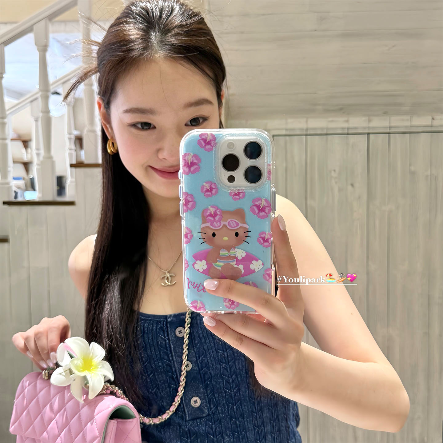 ins夏日少女花朵冲浪黑皮猫咪15适用16pro苹果16ProMax手机壳iPhone16全包14新款14Promax保护套13韩