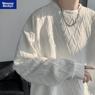 加绒加厚打底长袖 上衣内搭大码 ROCKY圆领提花卫衣男秋冬款 WASSUP