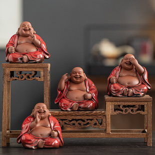 中式禅意紫砂弥勒佛茶宠香插摆件陶瓷茶室博古架国风潮玩佛像摆设