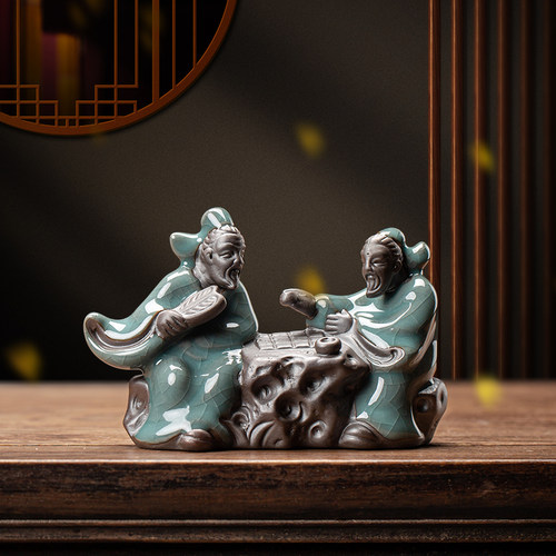 中式哥窑历史人物花盆装饰品