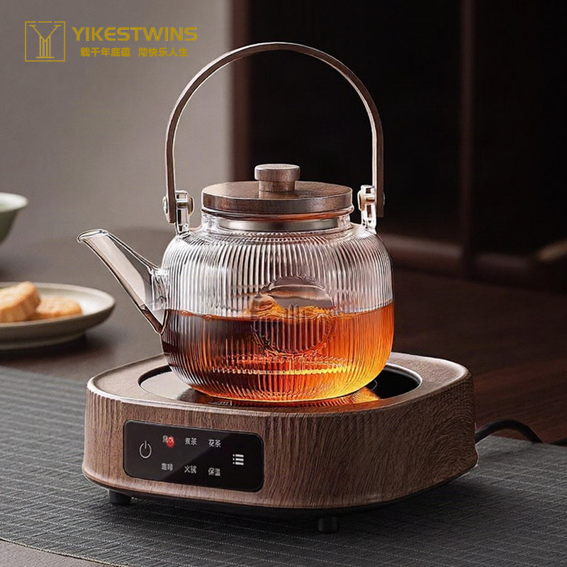 围炉煮茶一整套木纹电陶炉茶壶围炉煮茶套装煮茶玻璃提梁壶电炉子