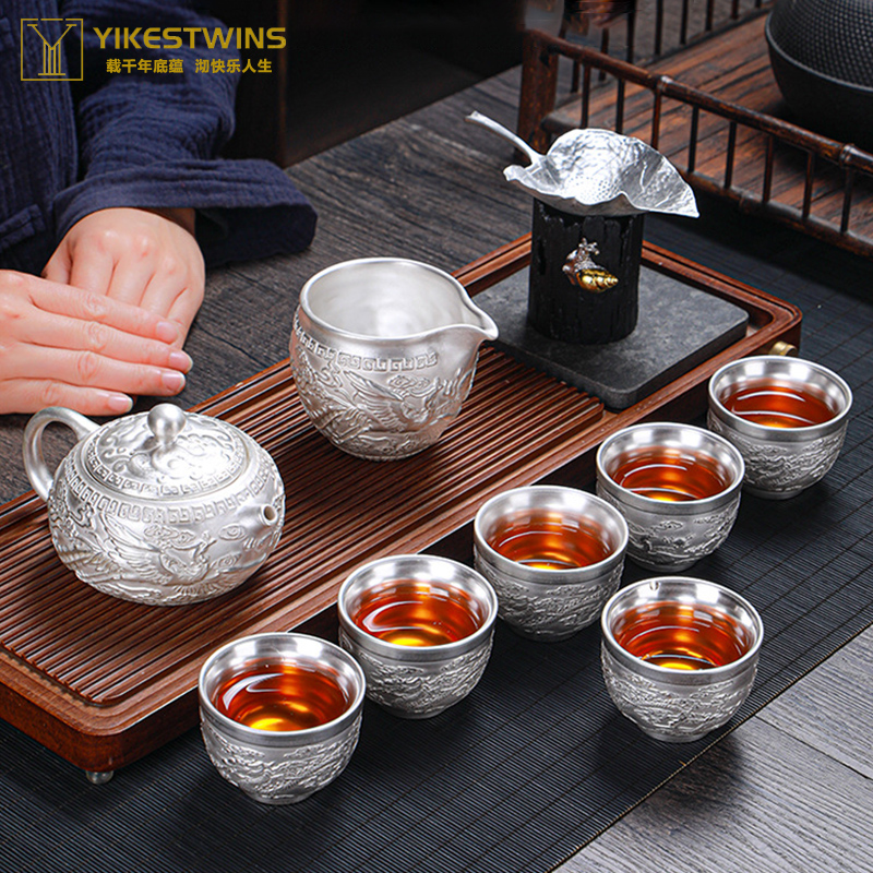 手工鎏银功夫茶具套装茶壶茶杯