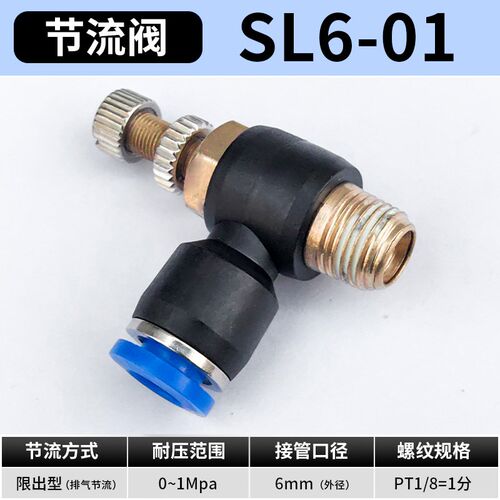 气动节流阀可调气管快速接头调速阀气缸调压调节SL4*6/8-M5/02/01