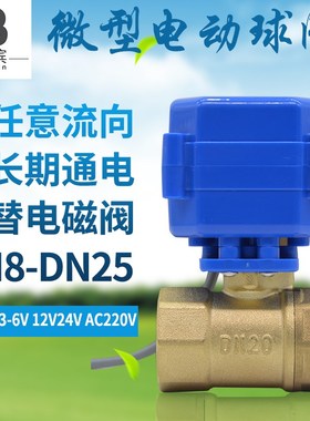 新款6分HS微型电动球阀电动二通阀门 DC12V H24V AC220V电磁阀DN2