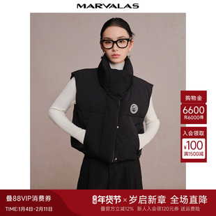 曼德诗羽绒服马甲2024冬季新品短款立领设计感防风马夹女短外套