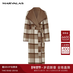 曼德诗翻领毛呢外套女2025秋季新款全羊毛双面呢大衣