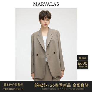 Marvalas中长款西装2026春季新款纯色廓形正装气质通勤西服外套