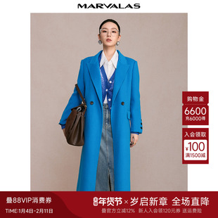 曼德诗毛呢外套2024冬季新款长款100%羊毛双面呢加厚保暖大衣