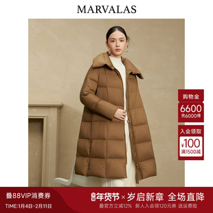 曼德诗长款羽绒服2025冬季新款时尚大翻领设计面包服加厚保暖外套