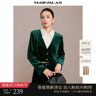 气质上衣女 曼德诗polo领短外套2025秋季 新品 复古弹力丝绒法式 小衫