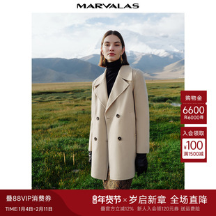 曼德诗 美拉德 毛呢大衣女2024冬季新品绵羊毛中长款双面呢外套