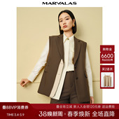 上衣时尚 曼德诗中长款 撞色精纺无袖 新品 马夹短外套 马甲2026春季