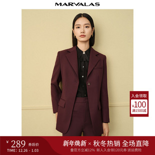 外套女 气质一粒扣绵羊毛混纺西装 曼德诗安可拉红西服2025秋季 新品