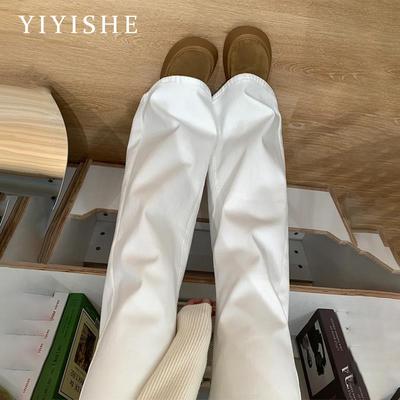 白色加绒微喇牛仔裤女202