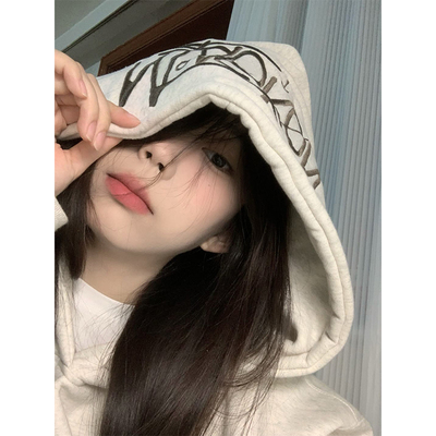 白灰色卫衣女2025新款秋