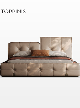 Toppinis意式轻奢头层牛皮真皮床别墅大平层主卧室高端电动功能床