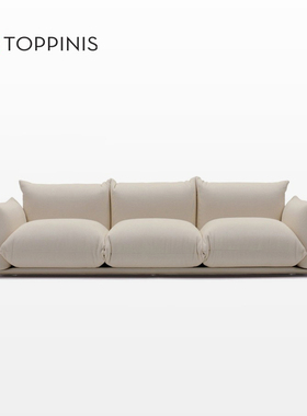 Toppinis奶油风面包沙发现代客厅三人直排棉麻沙发侘寂风布艺沙发