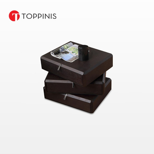 Toppinis意式 极简实木床头柜卧室简约设计师床边柜烟熏色收纳柜