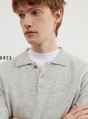 Burcs简约百搭全羊毛无缝编织polo领针织毛衣男秋冬保暖格雷系
