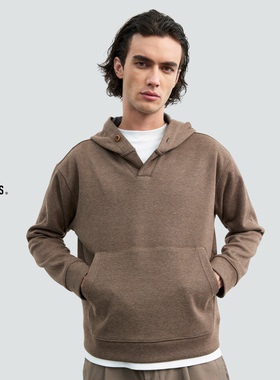 BURCS桑蚕丝醋酸羊毛高领纽扣连帽卫衣 棕色系摩卡男士秋冬针织衫