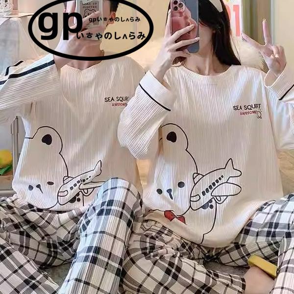 日本GP情侣睡衣女春秋季男士卡通飞机纯棉新款长袖冬天家居服套装