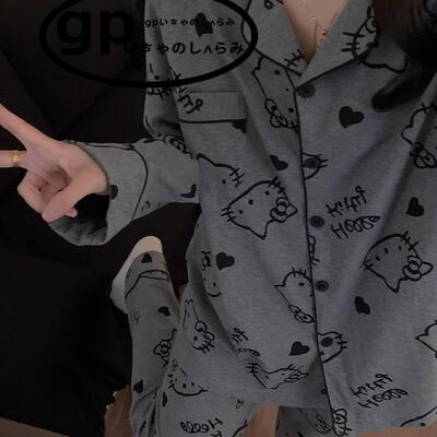 日本gp睡衣女纯棉长袖hellokitty