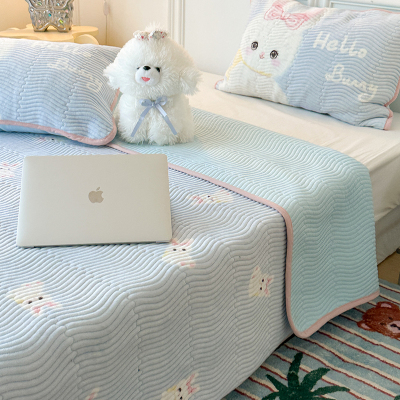 儿童牛奶绒床盖秋冬防静电2025新款冬天加绒榻榻米床单三件套1.5