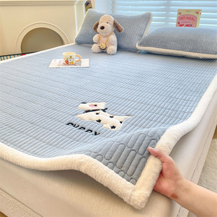 冬季加绒加厚牛奶绒床垫被褥铺底毛毯珊瑚绒夹棉床单软垫床盖褥子