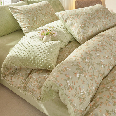 冬季a纯棉b豆豆绒被套四件套