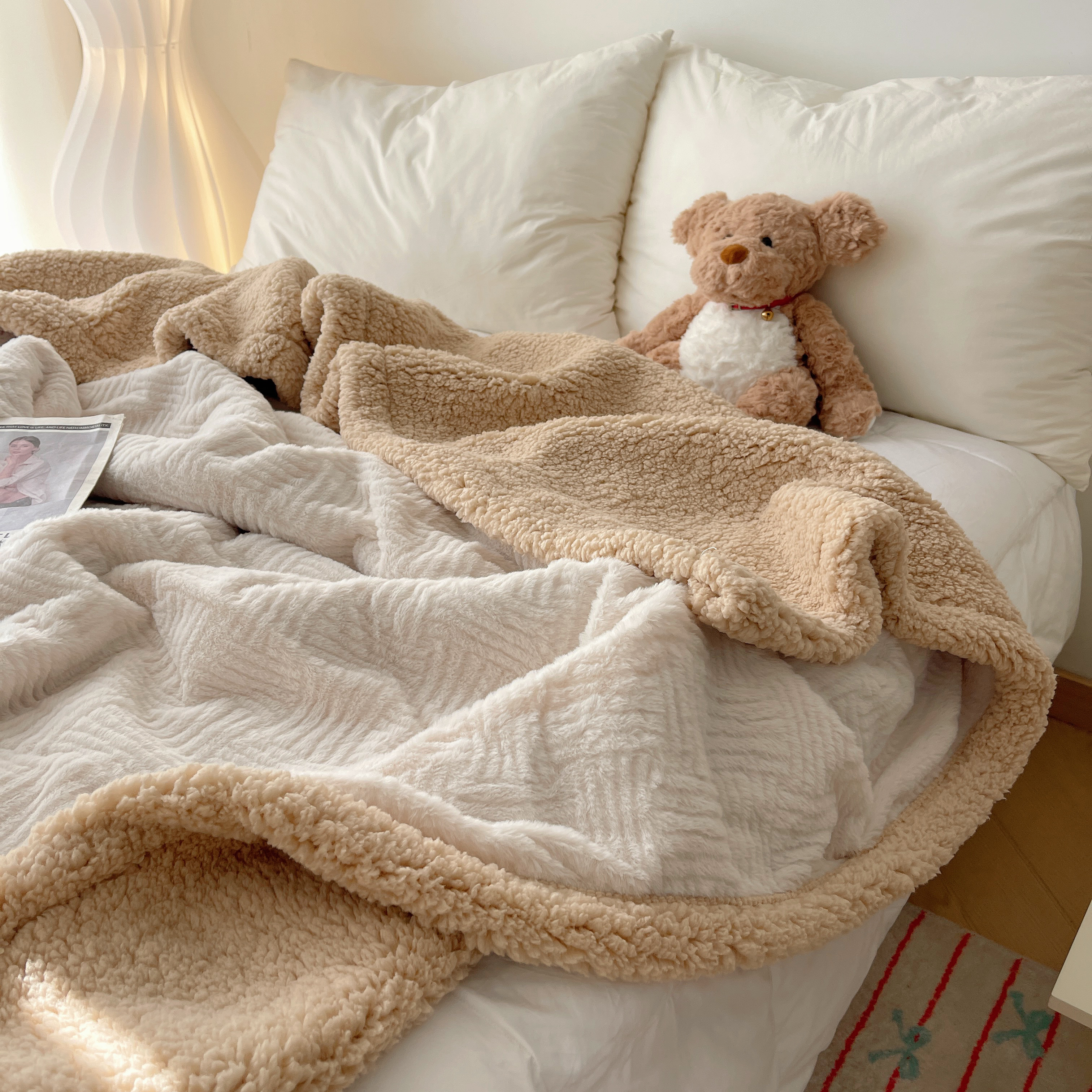 兔毛绒加厚冬季羊羔绒毯子提花毛毯被铺床单人沙发午睡珊瑚绒盖毯