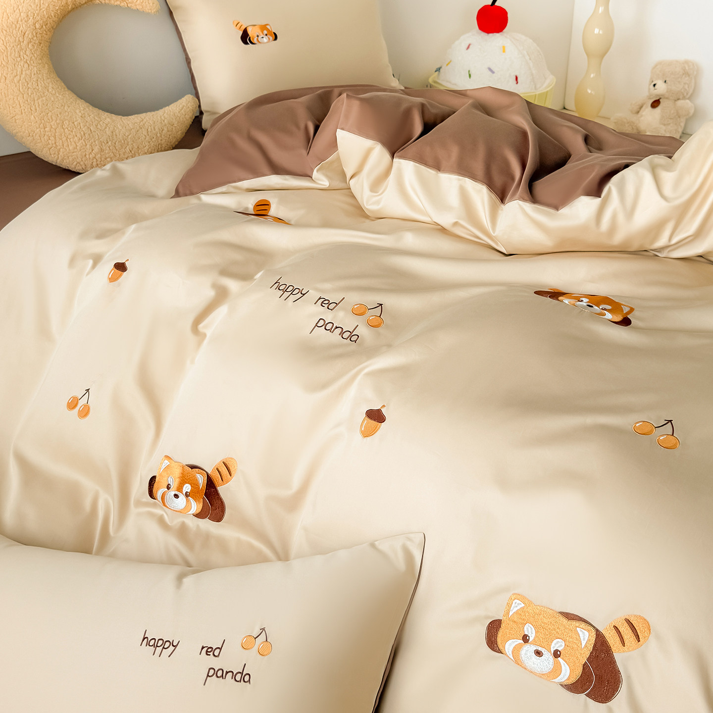 A类100S贡缎小浣熊四件套全棉纯棉轻奢毛巾绣床单床上被套三件套,床上用品,床品套件/四件套/多件套,淘宝优惠券,粉丝福利购,淘宝优惠卷