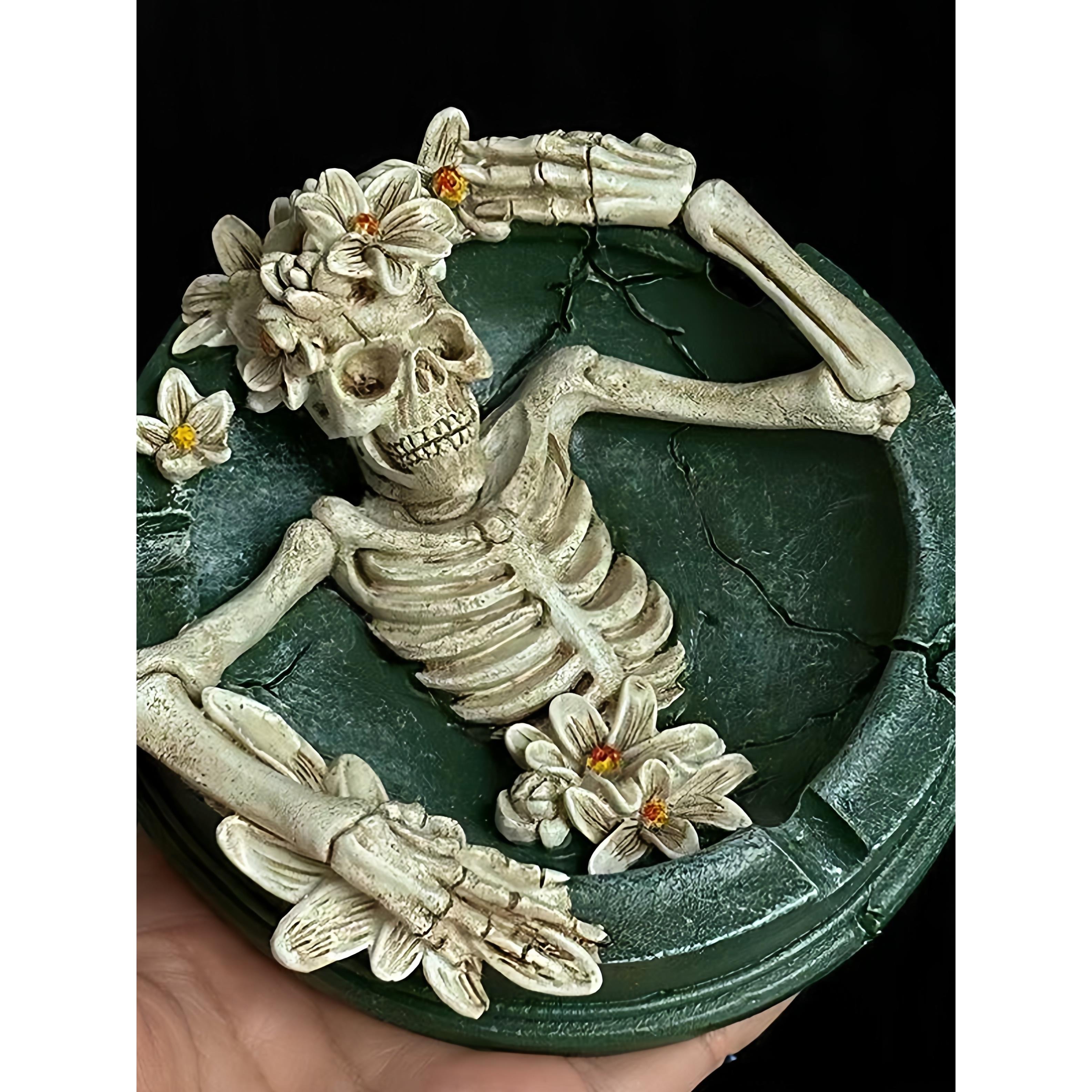 万圣节哥特风花朵骷髅烟灰缸男生潮酷礼物树脂桌面摆件家居装饰品