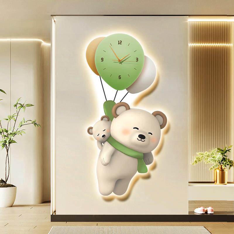 气球小熊玄关装饰画卡通创意过道走廊挂画led氛围灯带钟表卧室画