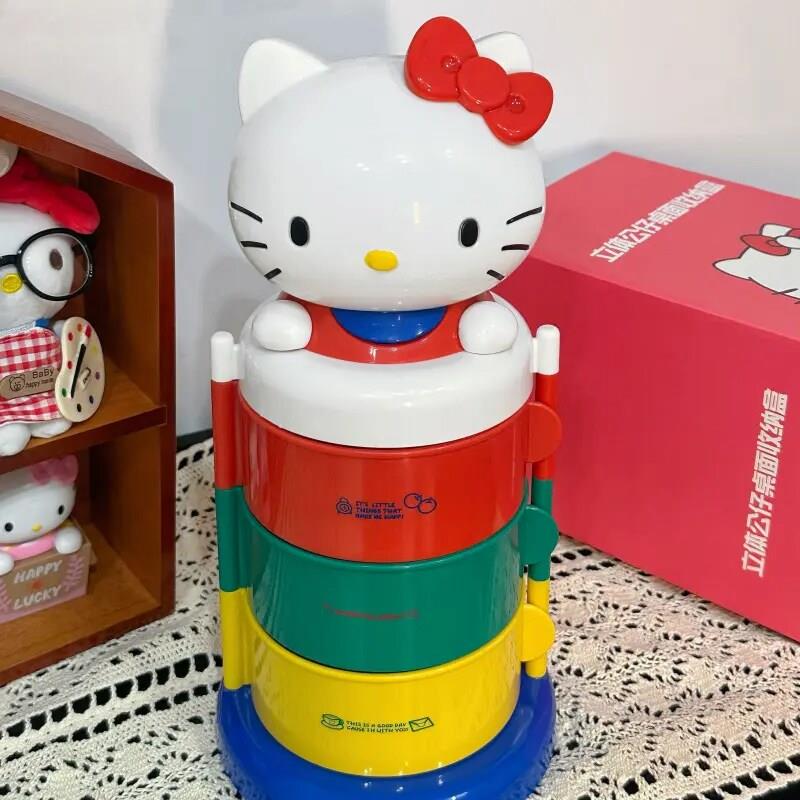 可爱KT三层旋转饰品收纳盒摆件发饰收纳架女生宿舍送闺蜜收纳盒