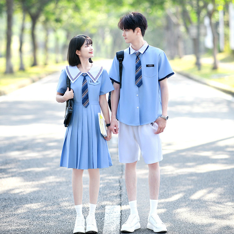 班服韩版学院风套装蓝色衬衫JK制服连衣裙初中学生毕业校服演出服