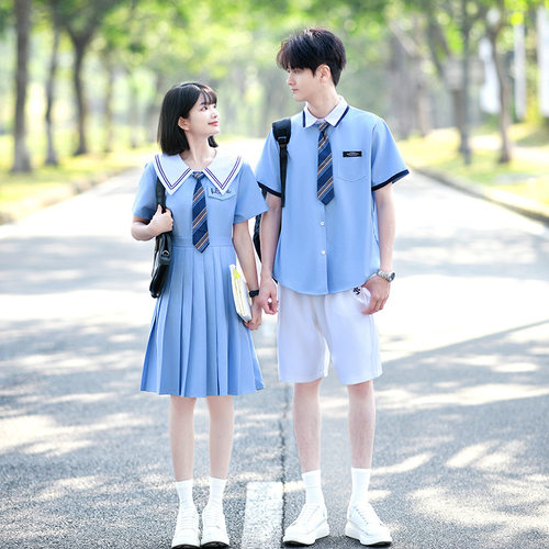 班服韩版学院风套装蓝色衬衫JK制服连衣裙初中学生毕业校服演出服