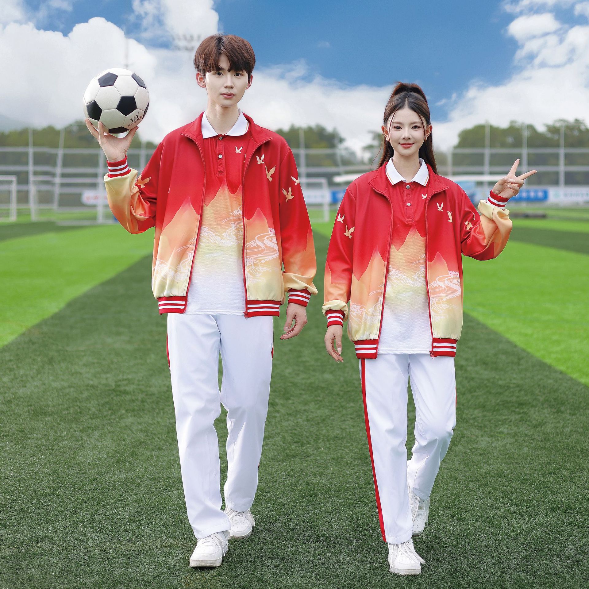 班服套装秋季韩版校园学院风初高中生运动会开幕式红色校服三件套