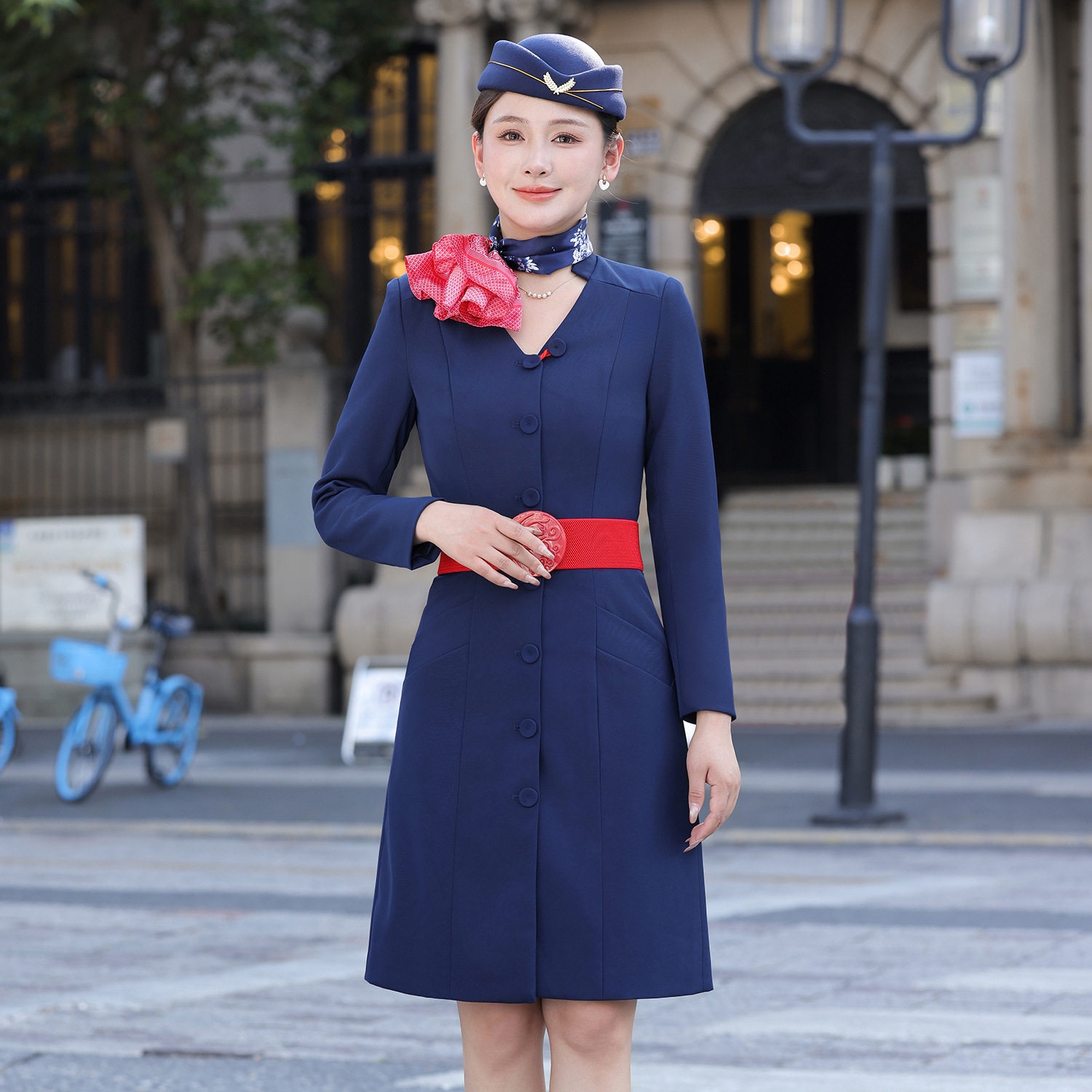 时尚连衣裙女中袖酒店前台珠宝店工作服航空学院校服东航空姐制服