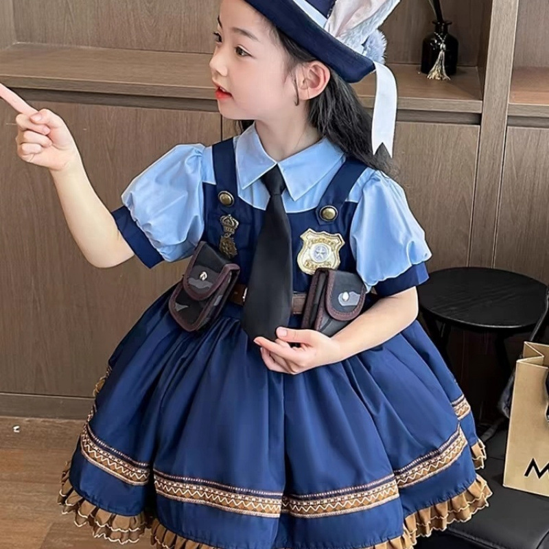 洛丽塔女童公主裙夏季女孩朱迪兔子警官cos服 儿童连衣裙子