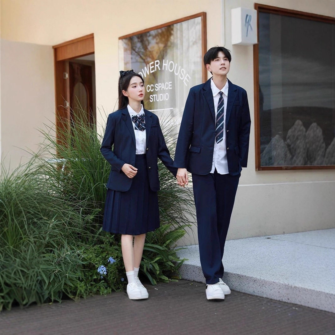 校服套装英伦学院风藏青西装初高中学生运动会班服朗诵合唱服长裙