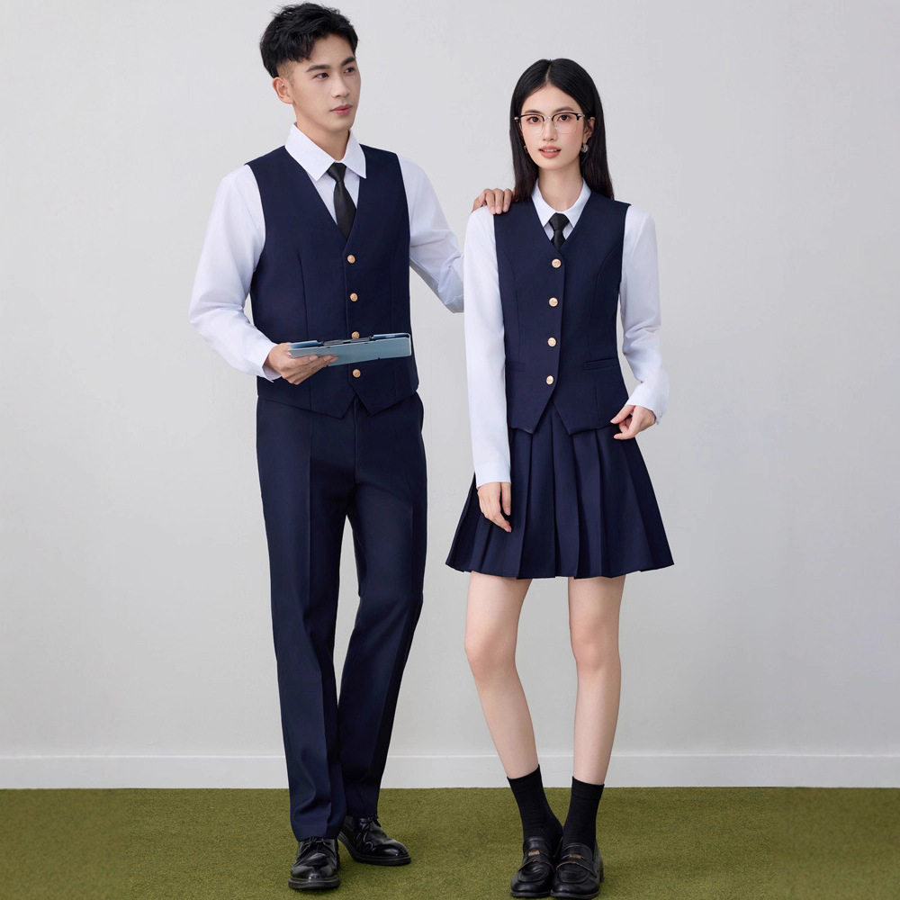 学院风校服制服长袖衬衫马甲连衣裙男女同款衬衫裤子三件套装时尚