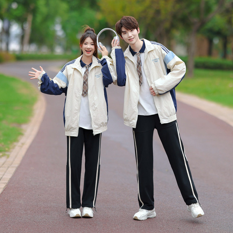 情侣学院风秋冬学生外套风衣三件套校服 班服跨境一件代发